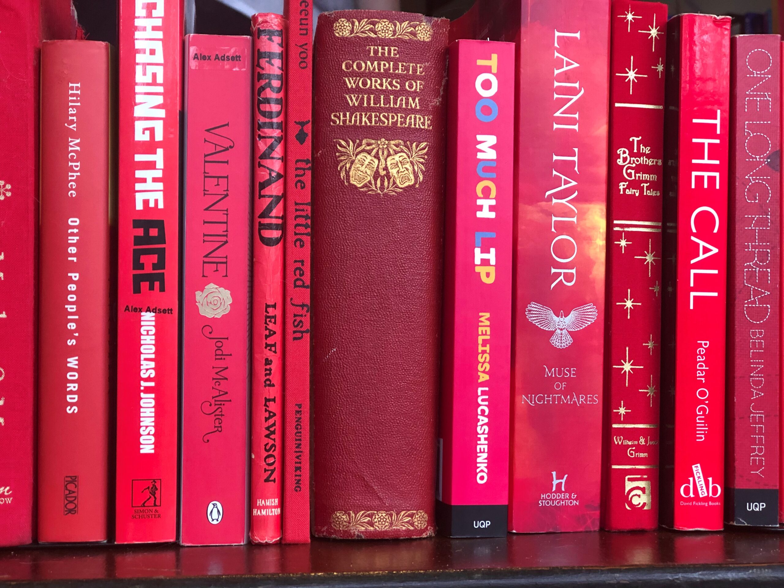 Some of Alex's favourite books in red